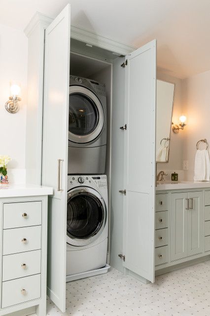 Washer And Dryer In Bathroom, Dryer In Bathroom, Washer Dryer Laundry Room, Shower Benches, Stackable Washer And Dryer, Dream Laundry Room, Laundry Room Bathroom, Laundry Room Remodel, Laundry Room Inspiration