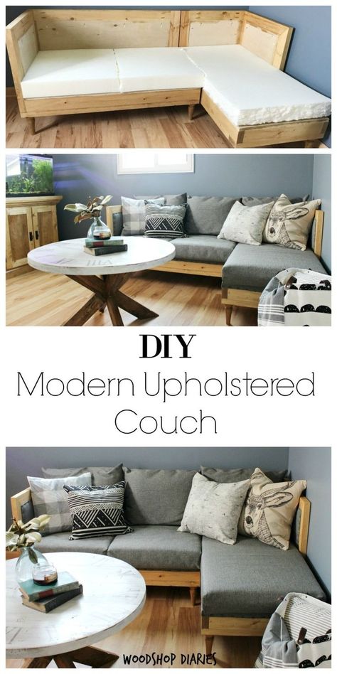 Build Your Own DIY Upholstered Couch Diy Indoor Sectional Couch, Build Your Own Couch Living Room, Diy Boho Couch, How To Build A Couch, Diy L Shaped Couch, Diy Chaise Lounge Indoor, Homemade Couch, Diy Sectional, Diy Corner Sofa