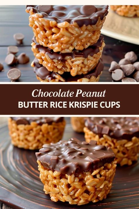 Chocolate Peanut Butter Rice Krispie Cups Rice Cake Magic Bars, Chocolate Peanut Butter Rice Crispy Cups, Chocolate Peanut Butter Rice Krispies, Rice Krispie Recipes, Classic Christmas Recipes, Peanut Butter Rice Krispies, Chocolate Rice Krispie Treats, Krispie Treats Recipe, Butter Rice