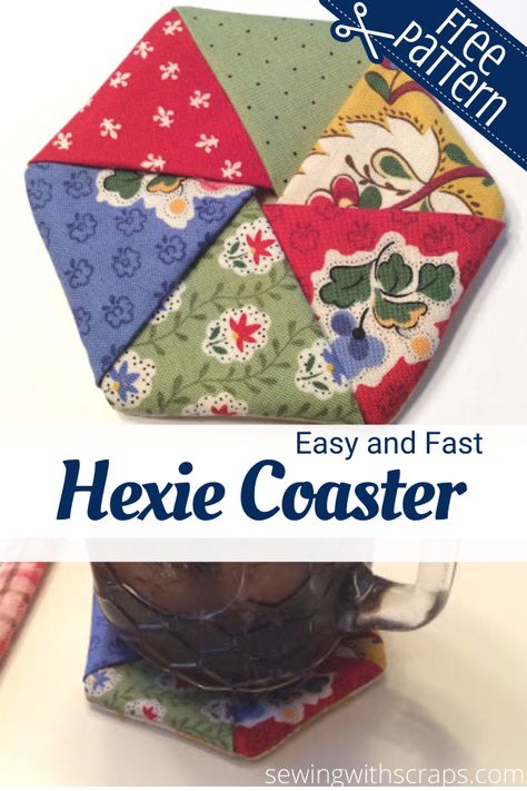 Material Coasters Fabric Scraps, Hexagon Coasters Diy, Small Quilted Gifts Free Patterns, Hexagon Trivet Free Pattern, Quilting Coasters Patterns, Hexagon Coasters Free Pattern, Hexagon Mug Rug, Coaster Template Free Printable, Criss Cross Coasters Free Pattern