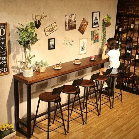 Narrow Coffee Table, Simple Cafe, Small Coffee Shop, Cozy Coffee Shop, Bg Design, Bar Tables, Home Balcony, Cafe Shop Design, Coffee Shops Interior