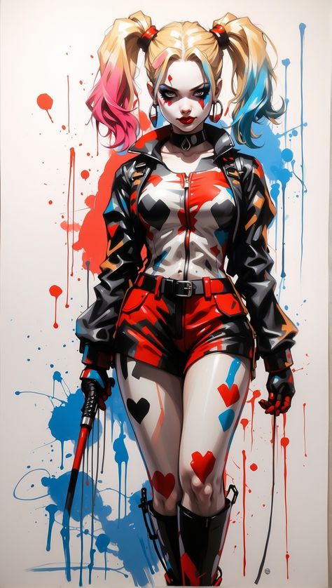 Harley And Joker Love Fan Art, Harley Quinn Anime Art, Harley Quinn Wallpaper Iphone, Harlie Queen, Anime Harley Quinn, Full Body Character Design, Character Art Inspiration, Body Character Design, Harley Quinn Comic Art