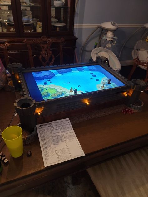 Dnd Digital Table, Digital Dnd Table, Dnd Tv Table, Dnd Table With Tv, Dungeons And Dragons Setup, Diy Dnd Table, Dnd Game Table, D&d Setup, Dnd Table Setup