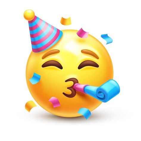 Vector partying emoji. emoticon with par... | Premium Vector #Freepik #vector #party-hat #party-emoji #party-3d #birthday-hat Emoji Birthday Cake, Happy Birthday Emoji, Snapchat Emojis, Emoji Birthday Party, Images Emoji, Emoji Stickers Iphone, Emoji Drawings, Party Icon, Birthday Icon