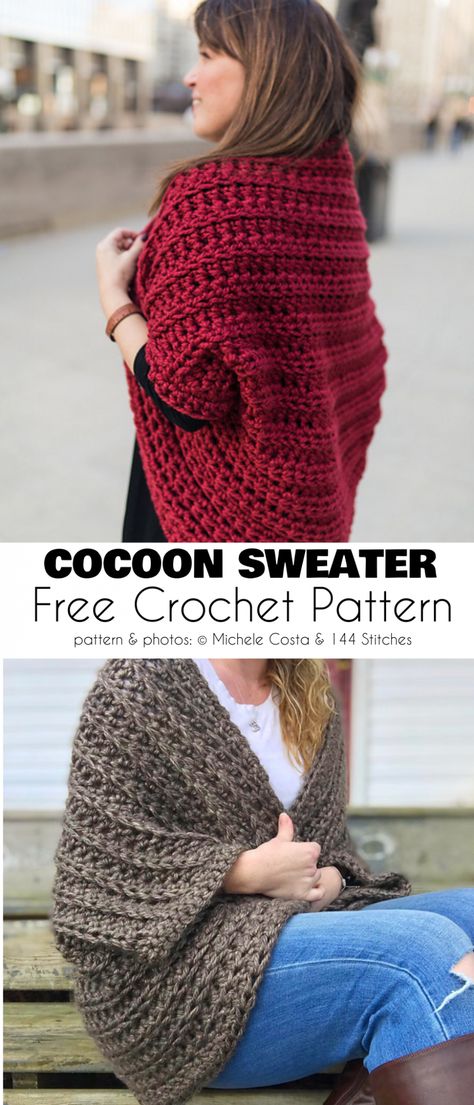 Cocoon Sweater Shrug Free Crochet Patterns Crochet Shrug Pattern Free, Crochet Cocoon, Sweater Shrug, Cocoon Sweater, Gilet Crochet, Crochet Shrug Pattern, Shrug Pattern, Crochet Sweater Pattern Free, Mode Crochet