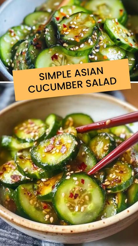 Best Simple asian cucumber salad Cucumber Rice, Asian Cucumber Salad, Resep Salad, Cucumber Recipes Salad, Cucumber Recipes, Rice Wine Vinegar, Quick Easy Dinner, Rice Wine, Wine Vinegar