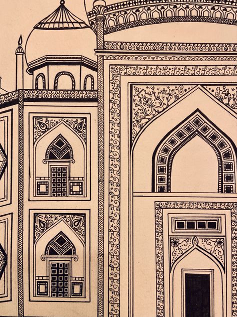 Representação taj mahal Taj Mahal Sketch Architecture, Taj Mahal Illustration, Taj Mahal Sketch, Taj Mahal Drawing, Taj Mahal Art, Sketching Tutorial, Tac Mahal, Holidays Activities, Mughal Miniature Paintings