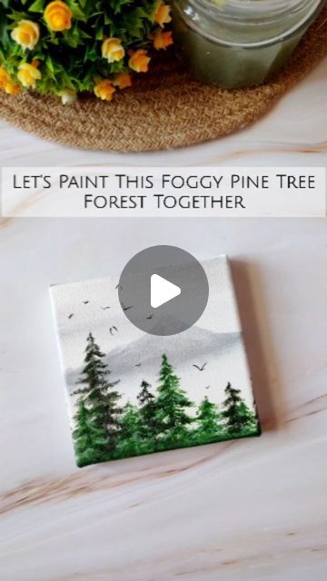 Navdeep on Instagram: "Foggy Pine Tree Forest Acrylic Painting Tutorial 💫🎨  #paintingvideo #painting🎨 #foggyforest #paintingoftheday #reels #artlovers #paintingforbeginners #acrylicpainting   Canvas Used 4*4 inches Streched canvas Acrylic Paint - @kokuyo.camlin  Brushes - Novelty" How To Paint Pine Trees Acrylic, Forest Painting Easy, Pine Forest Painting, Forest Canvas Painting, Forest Acrylic Painting, Pine Tree Painting, Pine Tree Forest, Black Canvas Paintings, Landscape Painting Tutorial