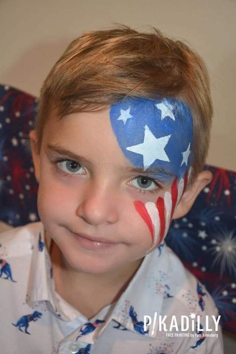 4th Of July Face Paint For Boys, Usa Flag Face Paint, July 4 Face Painting, 4 Of July Face Paint Easy, Forth Of July Face Painting, Fourth Of July Face Painting, American Flag Face Paint, Patriotic Face Painting Ideas, Fourth Of July Face Paint Ideas