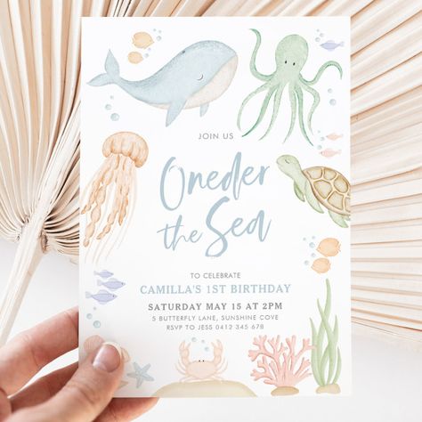 Oneder The Sea 1st Birthday Under The Sea Invitation - Birthday Invitation Oneder The Sea 1st Birthday, Oneder The Sea, Ocean Baby Showers, Ocean Theme Birthday, Under The Sea Birthday Party, Ocean Birthday Party, Animal Birthday Invitation, Boy Shower Invitations, Ocean Birthday