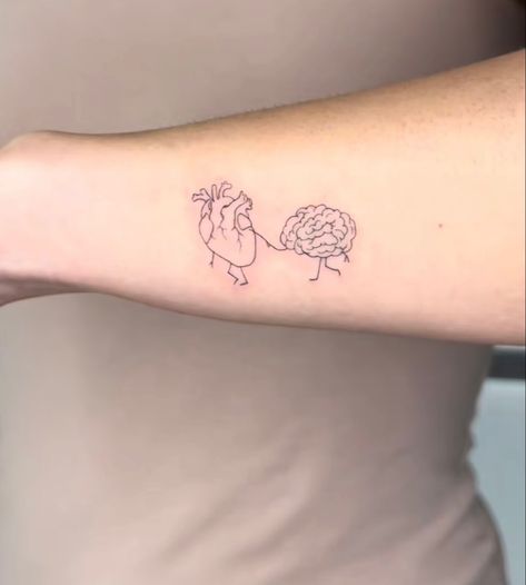 tattoo Heart In A Blender Tattoo, Brain And Heart Tattoo Design, Fineline Arm Tattoos For Women, Sewing Heart Tattoo, Elastic Heart Tattoo, Social Worker Tattoo, Brain Fine Line Tattoo, Earth Heart Tattoo, Half Heart Half Brain Tattoo