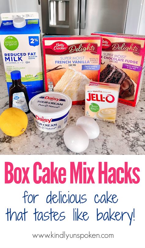 Learn how to make box cake better than a bakery cake with my 8 easy box cake hacks that will enhance all your cake mix recipes and desserts. How To Make Box Cake Mix Extra Moist, Cake Taste Like A Bakery Cake, Box Cake Better How To Make, How To Make Store Bought Cake Mix Taste Like Homemade, Turn A Box Cake Into A Bakery Cake, Cake Box Cake Recipes, How To Make Cake Box Taste Like Bakery, Box Cake Taste Like Bakery Pudding, How To Make Box Cakes Better