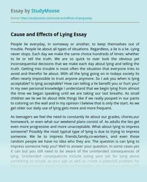 Cause And Effect essays on studymoose Essay Types, Cause And Effect Essay, Cause Effect, People Lie, Truth And Lies, Essay Writing Tips, Essay Topics, Essay Examples, Cause And Effect