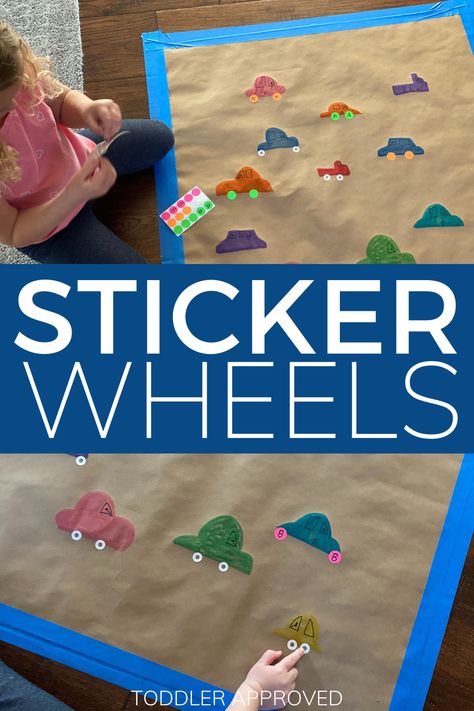 Car Fine Motor Activity with Stickers - Toddler Approved Science Transportation Preschool, Car Sensory Activities, Car Activity Preschool, Car Activities Preschool, Fine Motor Car Activities, Transportation Theme Activities, Vehicle Activity For Preschool, Preschool Car Activities, Car Eyfs Activities