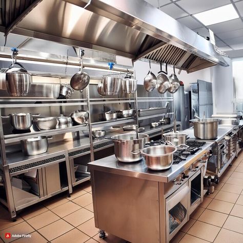 Photo stainless steel restaurant kitchen | Premium Photo #Freepik #photo Stainless Steel Restaurant Kitchen, Open Restaurant Kitchen Design, Restaurant Wall Paper, Restaurant Appliances, Professional Kitchen Restaurant, Chef Kitchens, Career Manifestation, Bloxburg Cafe, Chefs Kitchen Design