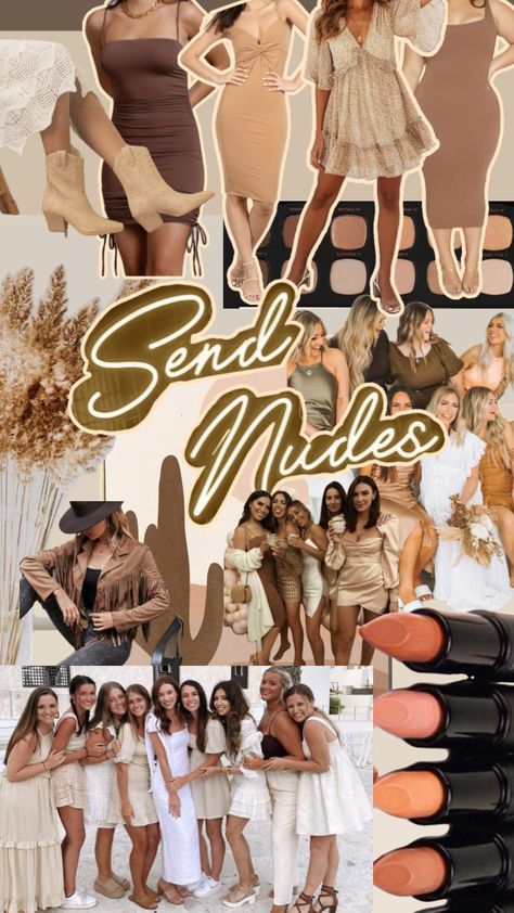 #sendnudestheme #bachelorette #moodboard #bachelorettetheme #nudebachelorette #neutraltones Bachelorette Night Out Outfit Themes, Bachelorette Party Outfit Night, Bachelorette Outfit Themes, Bachelorette Matching, 21st Birthday Themes, Bachelorette Party Planner, Miami Bachelorette Party, Gold Bachelorette Party, Coordinates Outfits