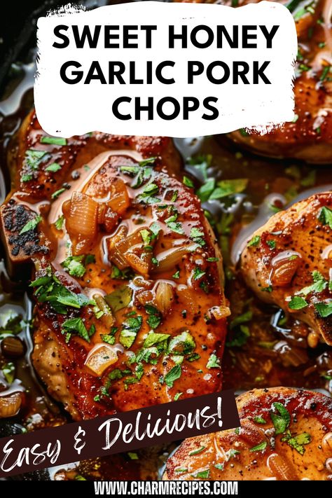 Discover how to make Sweet Honey Garlic Pork Chops that are bursting with flavor! This easy recipe transforms ordinary pork chops into a delightful dish with delicious honey and savory garlic flavors. Perfect for a quick weeknight dinner or a weekend gathering, these pork chops are sure to impress anyone around the table. Paired beautifully with steamed veggies or a fresh salad, enjoy this mouthwatering meal that brings excitement to your pork chop routine. Perfect for family dinners and easy meal prep. Honey Garlic Glazed Pork Chops, Honey Garlic Pork Chops Skillet, Double Crunch Honey Garlic Pork Chops, Apple Pork Loin Recipes, Pork Honey Garlic, Easy Honey Garlic Pork Chops, Pork Chop Teriyaki Recipes, Best Way To Make Pork Chops, Meal Prep With Pork Chops