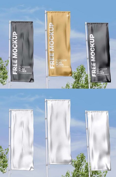 Free Outdoor Flag Poles Mockup PSD Outdoor Advertising Billboard, Pole Banners, Computer Mockup, Banner Mockup, Cloth Banners, Photography Mockup, Trade Show Design, Flag Poles, Free Mockup Templates