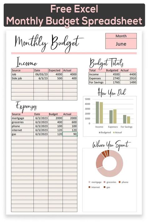 Free Monthly Budget Excel Spreadsheet  | Budget Planner Free Monthly Expenses List Budget Templates, Financial Templates Budget Spreadsheet, Excel For Budgeting, Savings Excel Spreadsheet, Spreadsheet For Bills Budget Planner, Budgeting On Excel, Budget Chart Templates, Budget In Excel, Financial Planning Spreadsheet