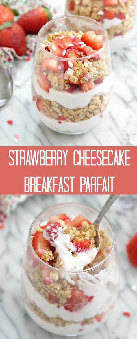 Strawberries Breakfast Ideas, Yogurt Parfait Ideas Breakfast Recipes, Strawberries Breakfast, Pink Yogurt Parfait, Yogurt Parfait Desserts, Breakfast Parfaits Make Ahead, Yogurt Parfait To Go, Fruit Yogurt Granola Parfait, Gluten Free Parfait Recipes