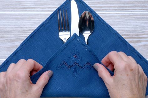 How to Fold a Napkin 8 Easy Ways Fold Cloth Napkins, Wedding Napkin Folding, Wrapped Silverware, Thanksgiving Napkin Folds, Diy Napkin Folding, Folded Napkins, Christmas Tree Napkin Fold, Beautiful Napkin Folding, Napkin Folding Tutorial