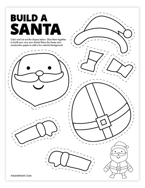 Printable Christmas Kids Activities, December Crafts Preschool Christmas Activities Printable, Diy Activities For Kindergarten, Build A Santa Template, Santa Projects For Kids, Build Santa Printable, Fun Christmas Crafts For Preschoolers, December Printables For Kids, Arts And Crafts For 1st Grade