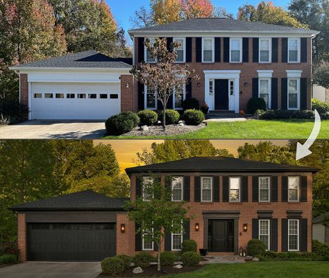 Red Brick Home Exterior, Brick Home Exterior, Brick House Trim, Brick Colonial House, Brick House Exterior Makeover, Brick House Exterior, Red Brick House Exterior, Red Brick Exteriors, Colonial House Exteriors