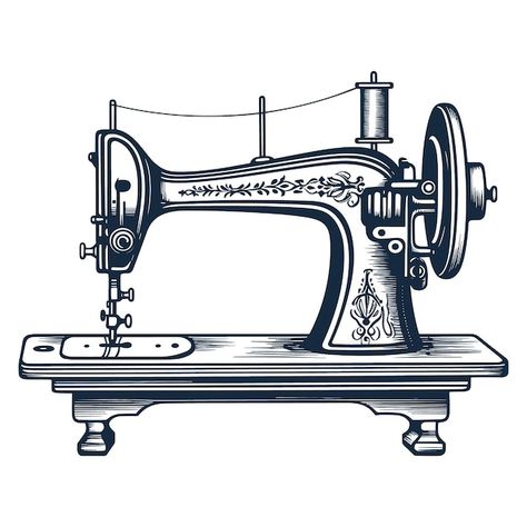 Sewing Machine Drawing Art, Sewing Machine Drawing, Sewing Machine Vintage, Machine Drawing, Drawing Vector, Vintage Sewing Machine, Technology Icon, Card Banner, Presentation Template Free