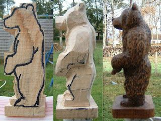 Bear Woodcarving Pattern Chainsaw Carving Patterns, Animals Clay, Tree Carvings, Chainsaw Wood Carving, Chainsaw Carvings, Simple Wood Carving, Wood Carving For Beginners, Bear Sculptures, Wooden Bear