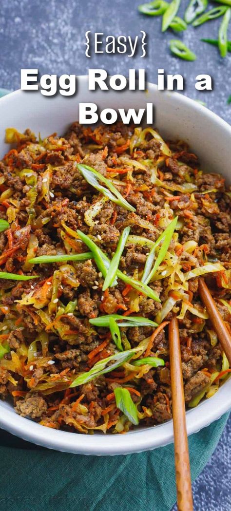 If you love eggrolls, this deconstructed Eggroll in a Bowl Recipe will become a favorite. Sauteed ground meat with vegetables in flavor-packed sauce. Egg Roll In A Bowl With Cabbage, Meatless Egg Roll In A Bowl, Egg Roll In A Bowl With Yum Yum Sauce, Low Carb Egg Roll In A Bowl, Sauce For Egg Roll In A Bowl, Egg Roll In A Bowl Natashas Kitchen, Eggroll Ramen, Pioneer Woman Egg Roll In A Bowl, Ree Drummond Egg Roll Bowl