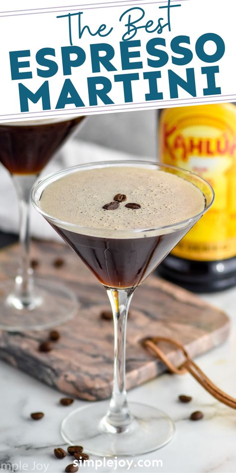 This Espresso Martini is the perfect combo of Kahlua, vodka, and espresso. Easy to make and even easier to drink, this is a great way to celebrate ladies' night in! Espresso Martini With Titos, Martini Expresso Recipes, Coffee Espresso Martini, Stok Espresso Martini, Espresso Martini With Espresso Vodka, Espresso Martini Coffee Liquor, Tito’s Espresso Martini, Coffee Martini Recipe Cocktails, Classic Espresso Martini