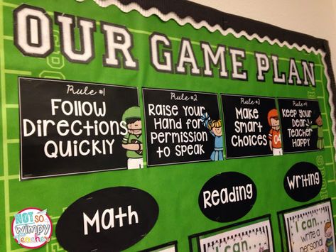 Ten Mistakes Teachers Make Sports Bulletin Boards, Pe Bulletin Boards, School Sports Theme, Teaching Rules, Focus Boards, Sports Theme Classroom, Team Theme, Sports Classroom, I Can Statements