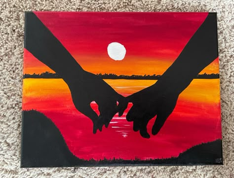 Easy Romantic Paintings Simple, Sunset Couple Painting Easy, Love Painting Canvas For Him Easy, Couples Easy Painting Ideas On Canvas, Things To Paint Couples, Romantic Paintings For Him, Relationship Canvas Painting, Easy Romantic Painting Ideas, Acrylic Painting For Boyfriend