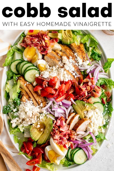 Cobb Salad Recipe Dressing, Cucumber Cobb Salad, Salads With Romaine Lettuce, Salad Benefits, Cob Salad, Cobb Salad Dressing, Salad Board, Cobb Salad Recipe, Meat Eater