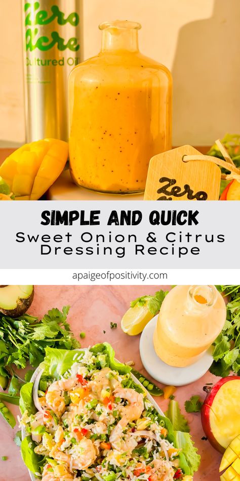 This Sweet Onion and Citrus Dressing will take your salad, grain bowl, or sandwich from good to great. It’s an easy blender recipe with fresh and bright flavors that you’re going to love. Homemade Sweet Onion Dressing, Sweet Onion And Citrus Dressing, Sweet Onion Salad Dressing Recipe, Sweet Onion And Citrus Dressing Recipe, Sweet And Sour Salad Dressing Recipe, Sweet Onion Citrus Dressing, Sweet Vidalia Onion Dressing, Onion Dressing Recipe, Citrus Dressing Recipe