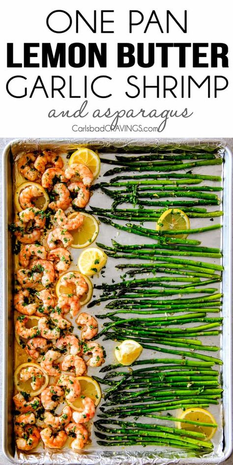 Roasted Lemon Butter Garlic Shrimp and Asparagus Asparagus Shrimp, Macro Diet, Lemon Garlic Butter Shrimp, Clean Hacks, Protein Food, Sheet Pan Dinners Recipes, Green Meals, Low Carb Meal, Garlic Butter Shrimp