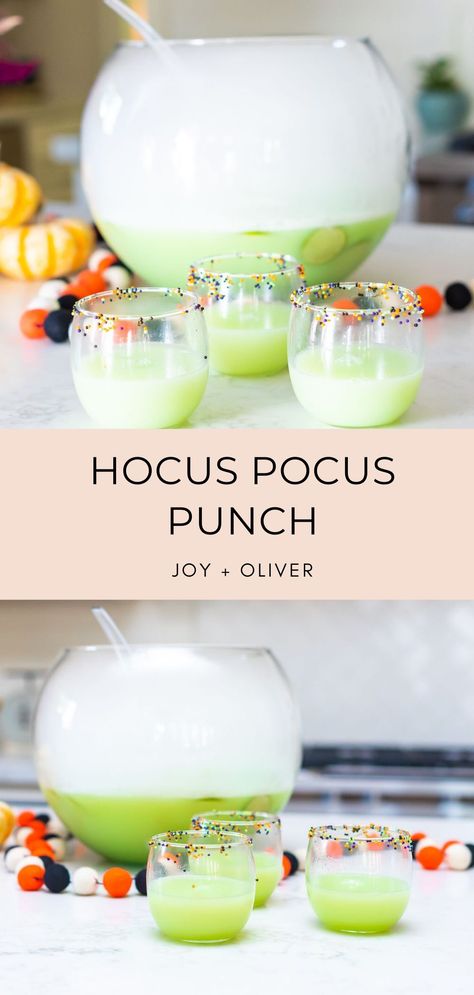 Halloween Soup Bar, Halloween Food Ideas Party, Witches Brew Cocktail Punch Recipes, Witches Brew Kids Punch, Hocus Pocus Mocktail, Finger Food Halloween Party, Witches Brew Mocktail, Hocus Pocus Punch Non Alcoholic, Hocus Pocus Punch Alcoholic