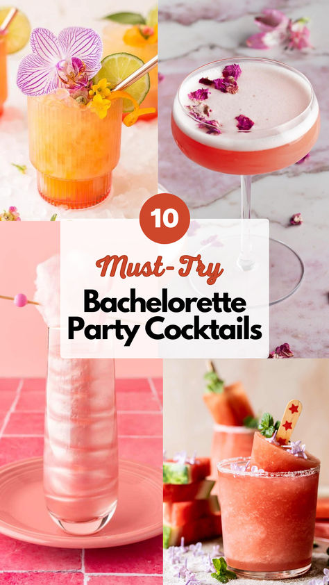 Bachelorette Party Cocktails Cocktails Bachelorette Party, Bach Party Cocktails, Alcoholic Drinks For Bachelorette Party, Bachelorette Mixed Drinks, Foods For Bachelorette Party, Mixed Drinks For Bachelorette Party, Bride Themed Cocktails, Fun Bachelorette Cocktails, Bach Party Drinks