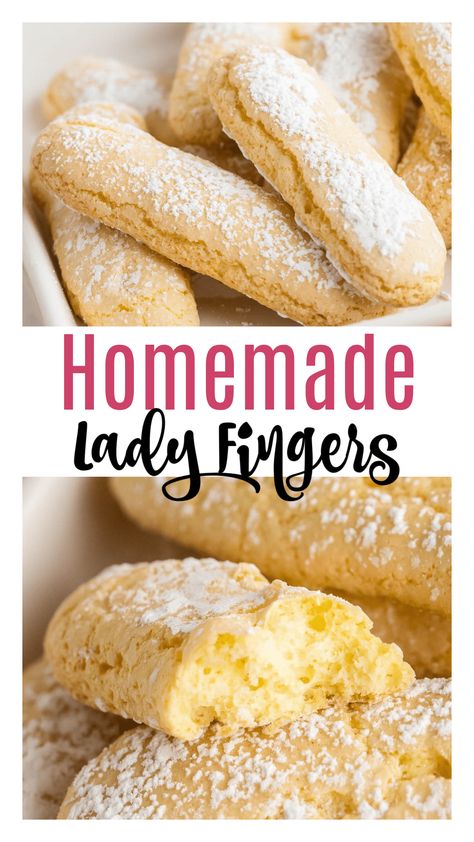 These lady fingers are crunchy on the outside and spongey inside. These delicious, airy, and light sponge fingers are made using 6 simple ingredients you can usually find in your pantry! Lady fingers are perfect for your everyday snacks and for making your favorite desserts like trifles, tiramisu, and Charlotte russe. Lady Fingers Cookies, Lady Finger Cookies Recipe, Ladies Fingers Recipe, Homemade Lady Fingers For Tiramisu, Lady Fingers Recipe Tiramisu, How To Make Ladyfingers, Nutty Fingers Recipe, Sourdough Lady Fingers, British Finger Food