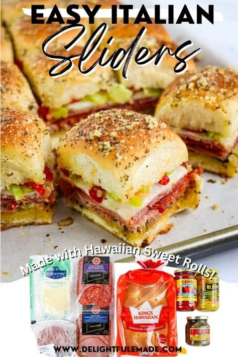 The Best Italian Sliders on Hawaiian Rolls Recipe Hawian Roll Sandwiches, Hawaiian Rolls Recipe, Hawaiin Rolls, Sliders On Hawaiian Rolls, Hawaiian Roll Sandwiches, Italian Sliders, Sliders Recipes Hawaiian Rolls, Hawaiian Buns, Easy Slider Recipes