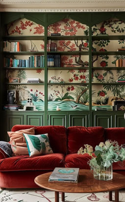 Martin Bullard Interiors, English Eclectic Living Room, Teal Eclectic Living Room, Green Jewel Tone Living Room, Eclectic Craftsman Interior, Eclectic English Decor, Blue Green Red Living Room, What Goes With Emerald Green, Eclectic European Interiors