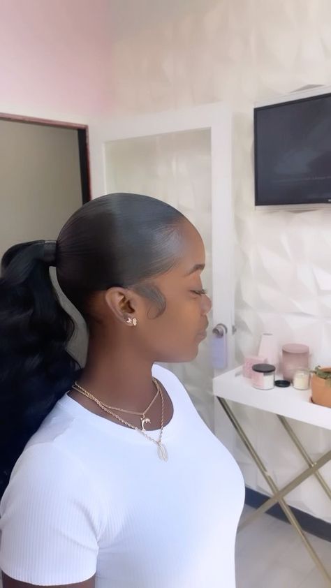 Mid Ponytail With Wand Curls June Books Are Open ✨ | Instagram Middle Part Short Ponytail Black Women, Mid Part Ponytail Sleek, Mid Back Ponytail Weave, Slick Back Extended Ponytail, Mid Rise Ponytail, Curled Ponytail Black Women, Slick Back Mid Ponytail, Low Ponytail With Middle Part, Wand Curl Ponytail Black Women