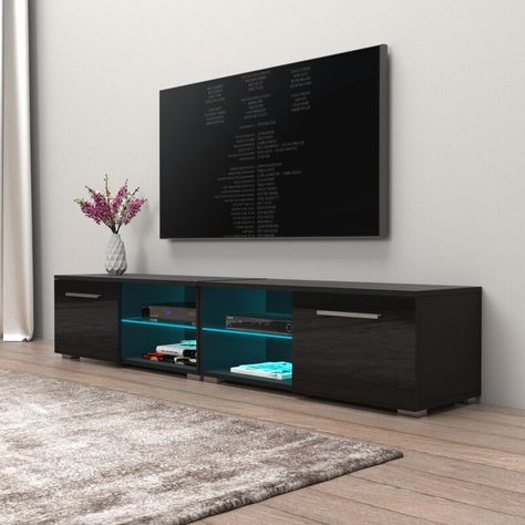 Orren Ellis Asbury TV Stand for TVs up to 88" & Reviews | Wayfair Modern Tv Cabinet, Tv Stand Decor, Tv Stand Designs, Tv Stand Furniture, Tv Cabinet Design, Stand Tv, Living Room Tv Cabinet, Bed With Led Lights, Modern Tv Units