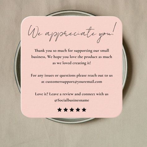 Leave Us A Review | Customer Feedback | Thank You Blush Pink Business Card


Express gratitude and encourage valuable customer feedback. This square business card features a heartfelt "Thank You" and prompts customers to "Leave a Review". Thank You Card Restaurant, Thank You Card For Customer, Thank You Customer Card, Creative Thank You Cards Business, Thank You Cards For Small Business, Thank You Notes For Customers, Customer Feedback Design, Thanks Card For Customer, Thank You Business Cards