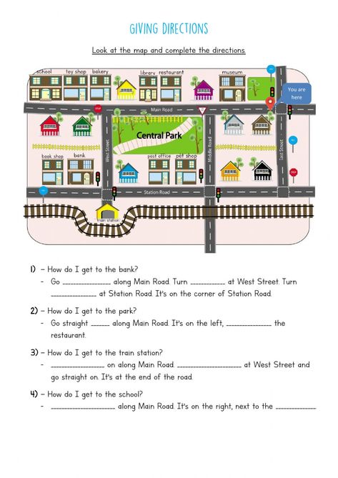 Esl Travel, Directions Worksheet, Teaching Maps, Map Skills Worksheets, Map Worksheets, Map Activities, Esl Activities, Map Skills, Give Directions