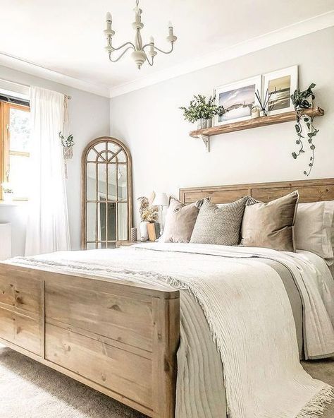 Find the perfect furniture to design your master bedroom Rustic Transitional Bedroom, Country Bedroom Ideas Farmhouse Simple, Light Brown Bed Frame, Rustic Bedroom Design, Farmhouse Bedroom Decor Ideas, Decor Ideas Bedroom, Modern Farmhouse Bedroom, Country Bedroom, Farmhouse Bedroom Decor