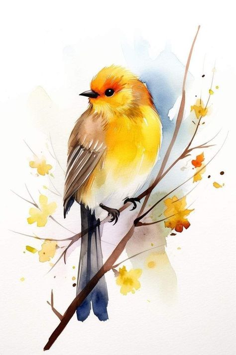 Cute Drawing Watercolor, Bird Watercolor Paintings Watercolour, Bird Painting Watercolor, Beautiful Watercolor Paintings Nature, Birds Watercolor Paintings, Water Colour Birds, Watercolor Birds Easy, Watercolor Art Birds, Watercolor Birds Paintings