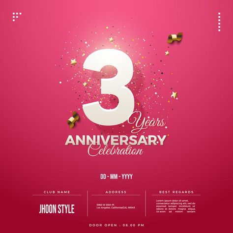 3rd anniversary party invitation with so... | Premium Vector #Freepik #vector #background #birthday #invitation #happy-birthday Happy Anniversary Poster Design, Birthday Design Poster Ideas, Creative Birthday Poster Graphic Design, Anniversary Social Media Post Design, Brand Anniversary Creative Ads, Birthday Sale Design, Corporate Anniversary Poster, Birthday Sale Poster, Corporate Birthday Post