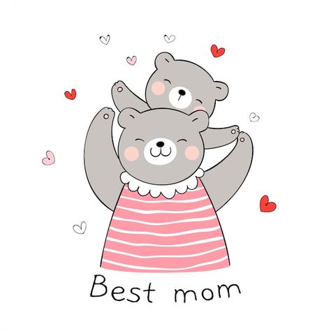 Draw Bear, Mothers Day Cartoon, Mothers Day Drawings, Mom Drawing, Cartoon Mom, Baby Animal Drawings, Fabric Paint Designs, Easy Drawings For Kids, Baby Drawing