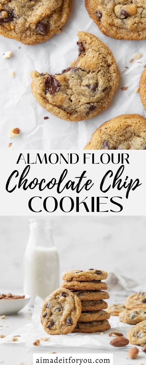 These almond flour chocolate chip cookies are the perfect soft and chewy cookies for anyone avoiding flour or gluten. They have a crisp exterior and a soft gooey center - the quintessential perfect cookie texture! #glutenfreecookies #almondflourcookies #almondcookies #cookierecipe #glutenfreedesserts Almond Meal Chocolate Chip Cookies, Almond Flour Skillet Cookie, Keto Chocolate Chip Cookies Almond Flour, Chocolate Chip Cookies Made With Almond Flour, Almond Flour Choc Chip Cookies, Healthy Keto Cookies, Best Almond Flour Chocolate Chip Cookies, Chewy Almond Flour Cookies, Almond Flour Pecan Cookies